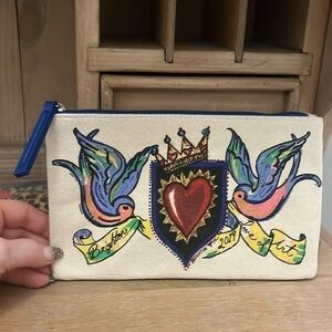 Brighton “Love of Art” Makeup Bag Pouch Canvas 2019 Birds Heart